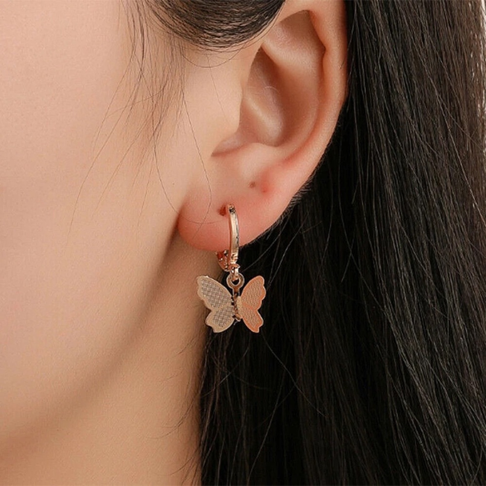 Minimalist Butterfly Hoop Drop Earrings